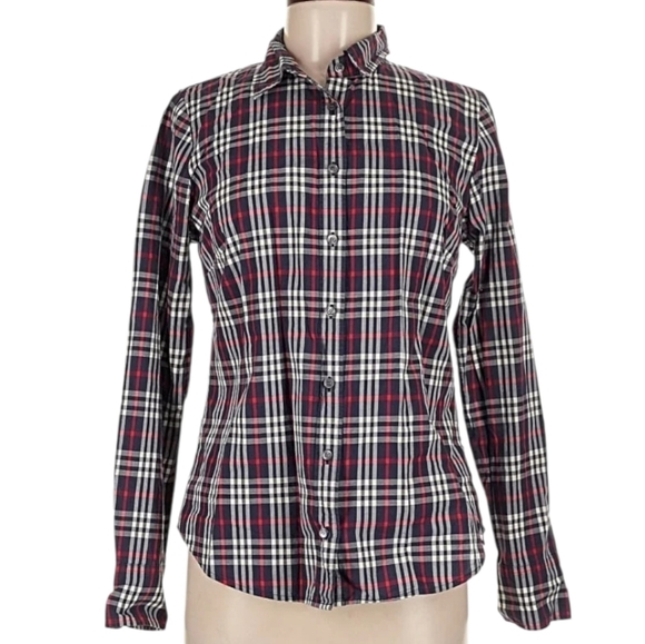 J. Crew Womens Lightweight Perfect Button Up Red White Blue Plaid Shirt - Picture 2 of 6